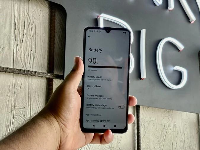 Screen showing the battery percentage