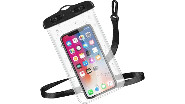 Smartphone inside a ziplock bag to protect from rain
