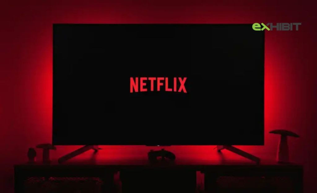 Netflix logo in red background on a tv