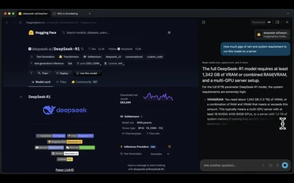 The Dia chatbot is open and being used in the split-screen mode