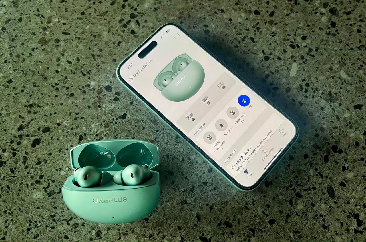 HeyMelody app displaying EQ settings and audio customization for OnePlus Buds 4