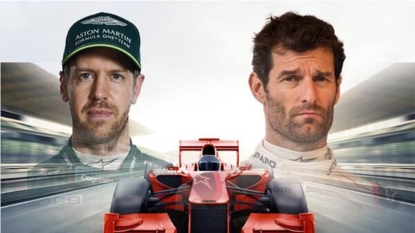 Sebastian Vettel and Mark Webber ft red car on a race track