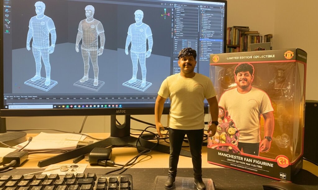 Nano Banana Photo Guide: Transform Pictures into Realistic 3D Collectibles Nano Banana figurine with manchester united text in the box